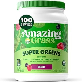 Amazing Grass Greens Blend Superfood: Super Greens Powder with Spirulina, Chlorella, Beet Root Powder, Digestive Enzymes, Prebiotics & Probiotics, Berry, 100 Servings (Packaging May Vary)