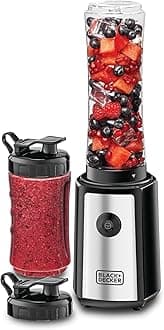 Black & Decker Sports Blender/Smoothie Maker, 300W, 6 Piece with 500ml & 300ml Sports Bottle, 21500 RPM with Turbo Speed, SS Blades to Pulverize Ice & Frozen Fruits, 2 years warranty, SBX300-B5