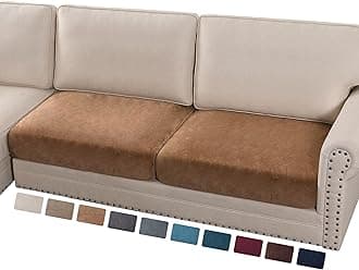 PrinceDeco Velvet Couch Cushion Cover Soft Stretch Cushion Slipcover for Chair Loveseat Sofa Cushion Furniture Protector Seat Cushion Sofa Cover Each Width Up to 40", Camel