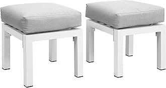 Solaste Outdoor Patio Ottomans Set of 2, Aluminum Outdoor Foot Stools with Cushions, Small Seat Furniture for Balcony, Backyard, Porch, Lawn,Light Grey