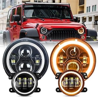 JHLion 2000% Brighter LED Headlights (Black) + Fog Lights for Jeep Wrangler TJ LJ JK 1997–2020 | Upgraded Plug & Play Kit, Off-Road Ready, Crystal Clear Beam Pattern