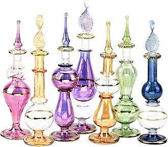 NileCart Egyptian Perfume Bottles Hand Blown Decorative Bottles With Handmade Golden Egyptian Decoration for Perfumes & Essential Oils. (12)
