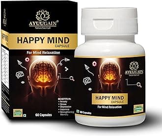 - Happy Mind Capsule, Herbal Support for Stress, Tension & Anxiety Relief with Brahmi, Shankhpushpi, Ashwagandha, Vacha etc. | Brain, Memory, Sleep, Mood Supplement – 60 Veg. Capsules