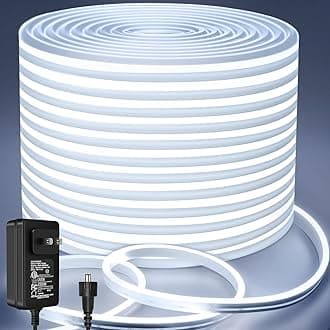 Lamomo Neon LED Rope Light 65.6Ft, White LED Strip Lights 1.96in/Cut, 6000K Waterproof Flexible Silicone 24V Led Strip for DIY Neon Sign Bedroom Indoor Outdoor Decor（Power Adapter Included）