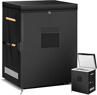 Chest Freezer Covers, Outdoor Freezer Protector for 5 Cubic Feet, 420D Oxford Waterproof Full Cover Deep Freezer Covers with Top Cover for Open, Zipper Pocket 28"L x 23"W x 34"H, Black