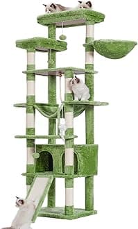 Heybly Tall Cat Tree,78 inch Multi-level Cat Tower for Indoor Cats,2 Widened Plush Perches Cat Condo with Scracthing Board and Big Caves,Green HCT033GR