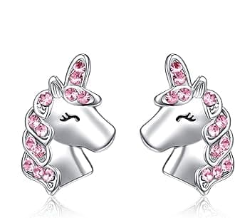 UNGENT THEM Silver Unicorn Stud Earrings for Girls Hypoallergenic CZ Jewelry Valentines Christmas Birthday Gifts Daughter Granddaughter Niece
