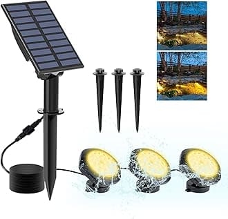 Solar Pond Lights,18 LED Super Bright Underwater Submersible Fountain Lights IP68 Waterproof Landscape Spotlights for Fish Aquarium Tank Garden Yard Pool Decor Warm White (3-in-1)