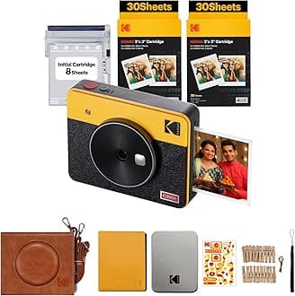 Mini Shot 3 Retro 4PASS 2-in-1 Instant Camera and Photo Printer (3x3 inches) + 68 Sheets Gift Bundle, Yellow