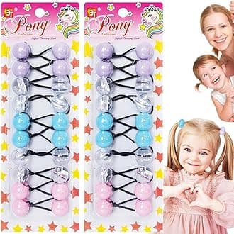 Beauty Town 20PCS Bubble Ponytail Holders – 20mm Twin Bead Hair Ties for Girls & Kids – Colorful Elastic Hair Accessories for Braids & Pigtails (Clear/Pastel Purple/Sky Blue/Pink)