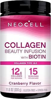 NeoCell Collagen Peptides Powder | 9.1 oz | Grass Fed Bovine | with Biotin and Hyaluronic Acid | Cranberry Cocktail Flavored | Beauty Infusion Drink Mix | Hair, Skin & Nails