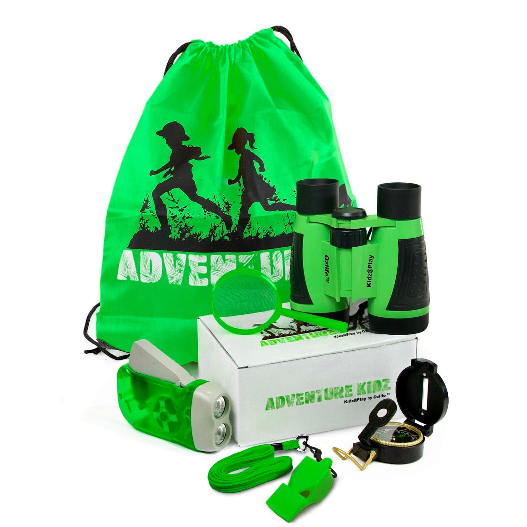 Adventure Kidz Outdoor Exploration Kit, Children’s Binoculars with Case, Flashlight, Compass, Whistle, Magnifying Glass, Backpack. Great Kids Gift Set for Camping, Hiking, STEM and Pretend Play