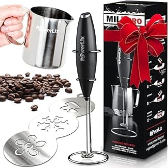 PowerLix Powerful Handheld Milk Frother With Stand Battery Operated Foam Maker Frother Wand For Coffee (Milk Frother With Stand Set)