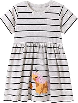 LMYOVE Toddler Girls Summer Casual Dress, Little Girls Cartoon Print Short Sleeve Dress 2-6Y