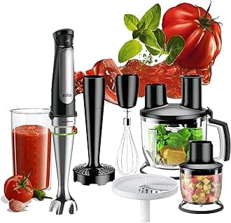 Braun Hand Blender MultiQuick 7 1000W with 600ml BPA-free Beaker, 1.5L Food Processor, 350ml Chopper, Puree/Masher, Whisk, Easy SmartSpeed, SplashControl & PowerBell Plus Technology MQ 7087X Black