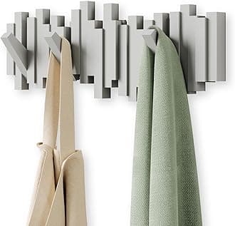 Umbra Sticks Multi Hook Coat Rack – Modern, Unique, Space-Saving Coat Hanger with 5 Flip-Down Hooks for Hanging Coats, Scarves, Purses and More, Gray