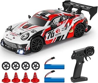 1:24 Scale RC Drift Car 4WD 2.4GHz 30KM/H High Speed Racing Sport Toy Car with LED Lights, Racing and Drift Wheels (8606-White)
