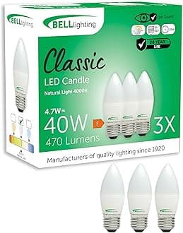– BELL Lighting E27 Screw Bulb LED Candle 3 Pack | Natural White 4000K | 470 Lumen 4.7W | Energy Saving Large Edison Screw Lightbulb | 40W Equivalent | Dimmable