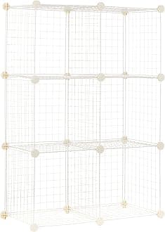 Amazon Basics 6 Cube Wire Grid Storage Organizer, Stackable Storage Cubes, Modular Closet Organizer Shelves, 14.6" D x 30.3" W x 44.8" H, White
