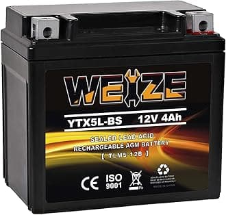 Weize YTX5L-BS High Performance - Maintenance Free - Shielded AGM Motorcycle CTX5L Battery Compatible with Honda YUASA Yamaha ETX5L-BS Battery