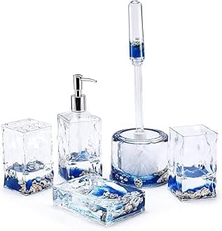 LOCCO DECOR 5 Piece Acrylic Liquid 3D Floating Motion Bathroom Vanity Accessory Set Shell
