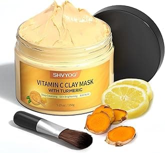 Turmeric Vitamin C Clay Mask with Kaolin Clay for Dull & Blemish-Prone Skin, Deep Cleansing Facial Mask, Face Masks Skincare for Controlling Oil and Refining Pores 5.29 Oz 150g