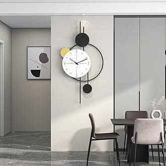 JUJUDA Large Wall Clock for Living Room, Big Decorative Wood Silent Wall Clocks for Home Decor Bedroom Kitchen Office, 27 Inch Modern Wall Clock Battery Operated Non Ticking Metal Unique Clocks Wall