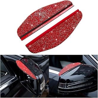 2PCS Car Rearview Mirror Rain Eyebrows, Bling Crystal Rear View Mirror Rain Visor Guard, PVC Waterproof Auto Mirror Visor Smoke Shade Cover, Automotive Exterior Accessories Decor（Red）