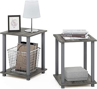 フリノ (Furinno) Simplistic シンプリスティック エンドテーブル 2台セット フレンチオークグレー/グレー 39.6D×39.6W×49.8H cm 【日本正規輸入品】