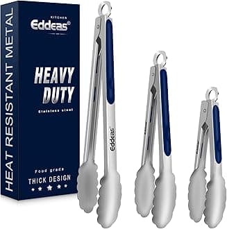 Tongs For Cooking - Heat Resistant 600 Degrees Stainless Steel Kitchen Tong, Heavy Duty Metal Locking Tongs - For Food,Salad, grilling, BBQ 7",9" & 12 inch, set of 3 Dishwasher Safe Blue