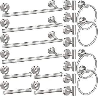 RUBY.Q 20pcs Bathroom Hardware Set, Brushed Nickel Bath Hardware Set, Including 16" Hand Towel Bars, Toilet Paper Holders, Towel Rings, Robe Towel Hooks (20pcs, Brushed Nickel)