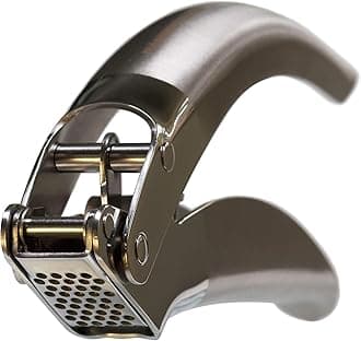 Stainless Steel Garlic Press, Heavy Duty Professional Grade Double Lever-Assisted Garlic Mincer with High Capacity Reservoir - Easy to Clean and Rust Free Garlic Crusher