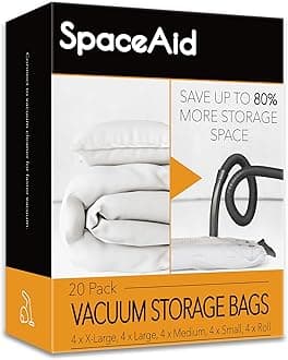 SpaceAid 20 Pack Vacuum Storage Bags, Space Saver Sealer Compression Bags for Comforters, Blankets, Pillows, Bedding, Clothes (4 Jumbo/4 Large/4 Medium/4 Small/4 Roll)