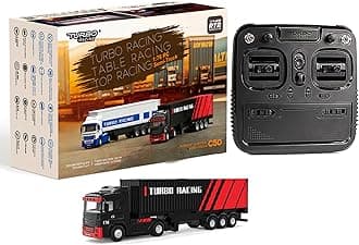Turbo Racing 1:76 C50 RTR Tractor Remote Control Truck Four-Wheel Drive Simulated Headlights 10CH Minicar Model(Black-Red)