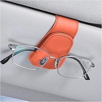 AICEL Sunglasses Holders for Car Sun Visor, Leather Eyeglasses Hanger Mounter, Magnetic Glasses Holder and Ticket Card Clip, Auto Interior Accessories Universal for SUV Pickup Truck (Orange)