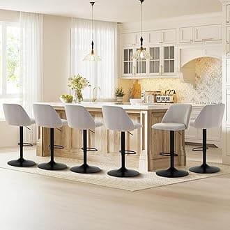 COLAMY Bar Stools Set of 6, Modern Swivel Bar Chairs, Adjustable Upholstered Barstools Counter Height with Full Backrest for Bar, Dining Room, Kitchen Island, Grey