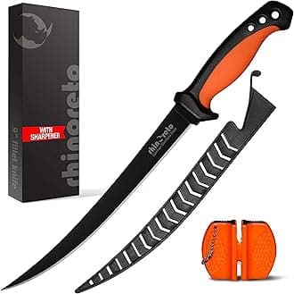 Rhinoreto Fillet Knife for Fish, Razor Sharp Flexible German Stainless Steel Blade 5-9 inch, Professional Knives for Filleting and Boning, with Non-Slip Handle, Protective Sheath and Sharpener set