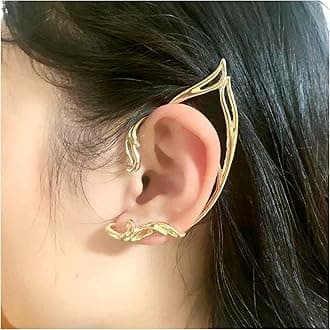 Gothic Elf Ear Wraps - Gold Cat Ear Cuffs Punk Elves Ear Climbers No Piercing Cartilage Earrings - Halloween Cosplay Jewelry for Women and Girls (Gold Left)