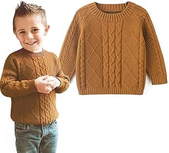 Curipeer Baby Boys' Girls' Cable Knit Sweater Long Sleeve Solid Pullover Toddler Crew Neck Fall