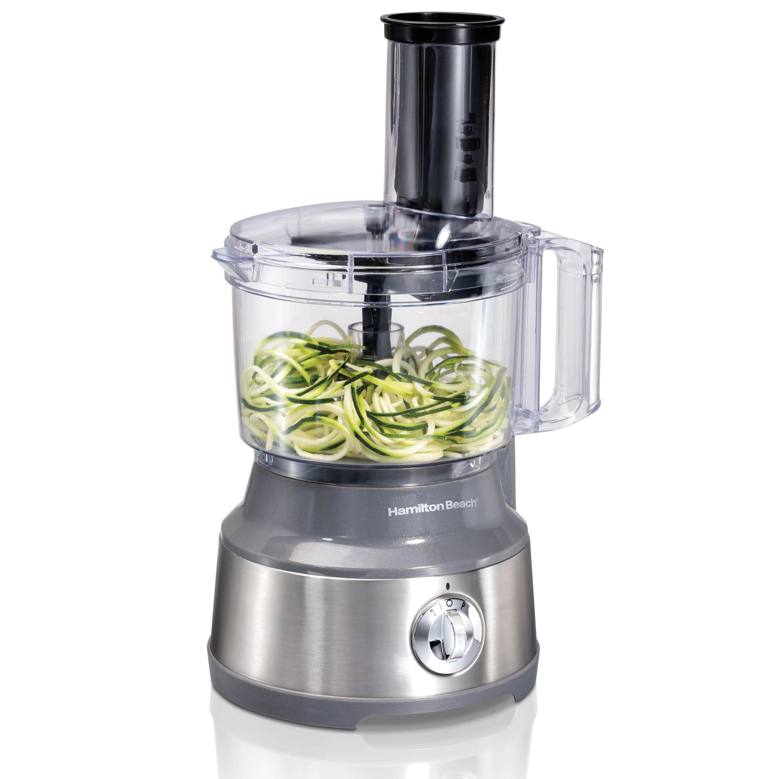 Food Processor & Vegetable Chopper for Slicing, Shredding, Mincing, and Puree, 10 Cups + Veggie Spiralizer makes Zoodles and Ribbons, Grey and Stainless Steel (70735)