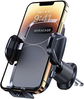 Miracase Car Phone Holder, Stable Double Steel-Hook Air Vent Car Phone Mount Cradle 360°Rotation, One Button Release Mobile Phone Holder for iPhone, Galaxy, All 4.0''-7'' Smartphones