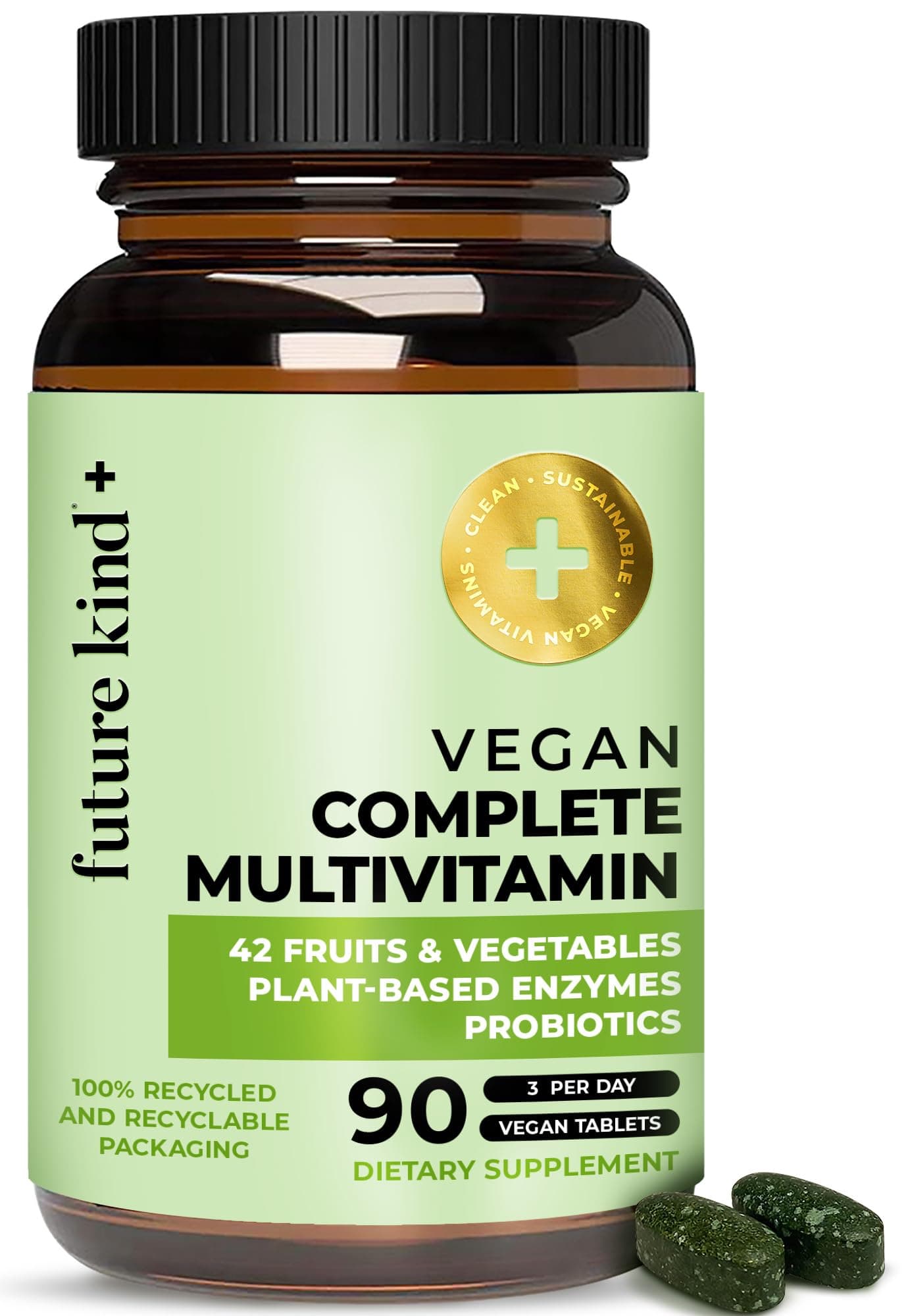 - Vegan Multivitamins Complete - 42-in-1 Vegan Multivitamins for Women & Men with Enzymes, B12, Zinc, & Probiotics for Digestion (90 tabs in Recycled Bottle)