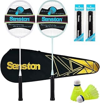 Badminton Rackets Set of 2 with Full Kit | Carbon Composite Lightweight Rackets (2U 90g) 2 Nylon Shuttlecocks, 2 Non-Slip Grips & Carry Bag | Beginner Tennis Badminton Combo for Family