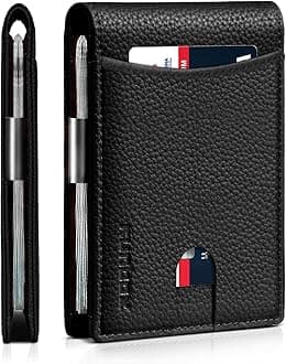 RUNBOX Money Clip Slim Wallets for Men RFID Blocking 11 Card Holder Minimalist Small Leather Bifold Men's Front Pocket Wallet Gift Box, Lychee Black, Minimalist