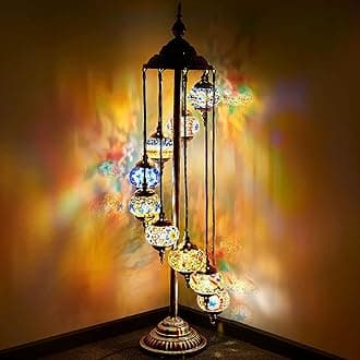 HortsunTurkish Lamp Moroccan Floor Lamp Handmade Globe Living Floor Lighting Bohemia Standing Lighting for Decorative Home Designs(Floor,9 Globes Style)