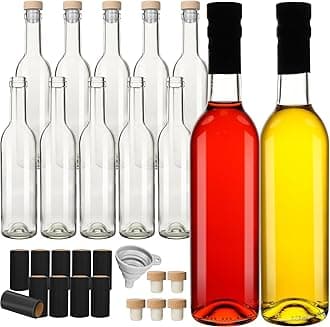 DHSBTLS 12 Pack 12 oz/ 375 ml Clear Glass Bottles With Cork Lids & Seal Shrink Capsules Caps, Home Brewing Wine & Juicing Bottles for Bordeaux Wine,Beverage, Sparkling Wine, Kefir, Decor