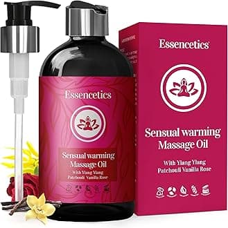 Massage Oil 8 oz - Organic Body Massage Oil with Ylang Ylang, Patchouli & Vanilla Rose - Relaxing Massage Therapy