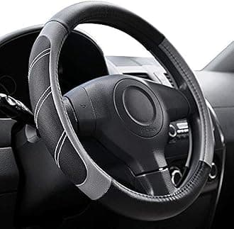 Elantrip Leather Large Steering Wheel Cover 15 1/2 to 16 inch Soft Grip Breathable for Car Truck SUV Jeep Anti Slip Black and Gray