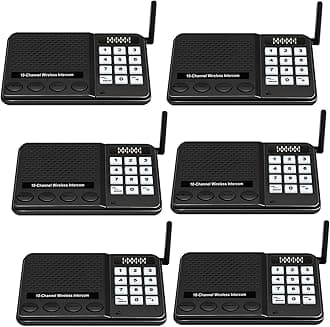 6 Pack Wireless Intercoms - Long Range 1 Mile, 10 Channel, 3 Code Room to Room Home Intercom System for Business, House, Office, Gate, Restaurant, Elderly