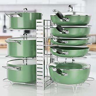 ORDORA 8-Tier Pots and Pans Organizer under Cabinet-Adjustable Kitchen Organizers and Storage with3 DIY Methods, Pan Lid Holder-Silver